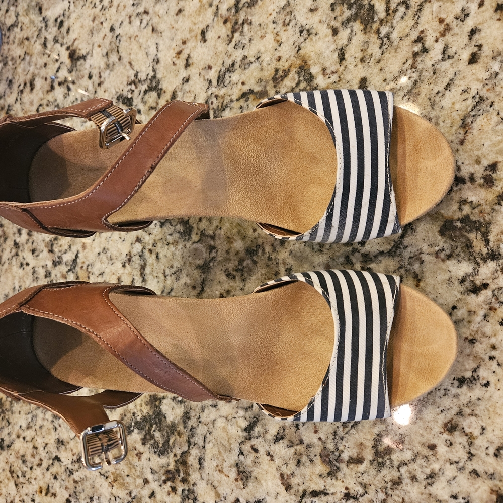 Striped Navy And Cream Women's Wedge Sandals